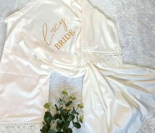 Silk style robe with crochet style edging