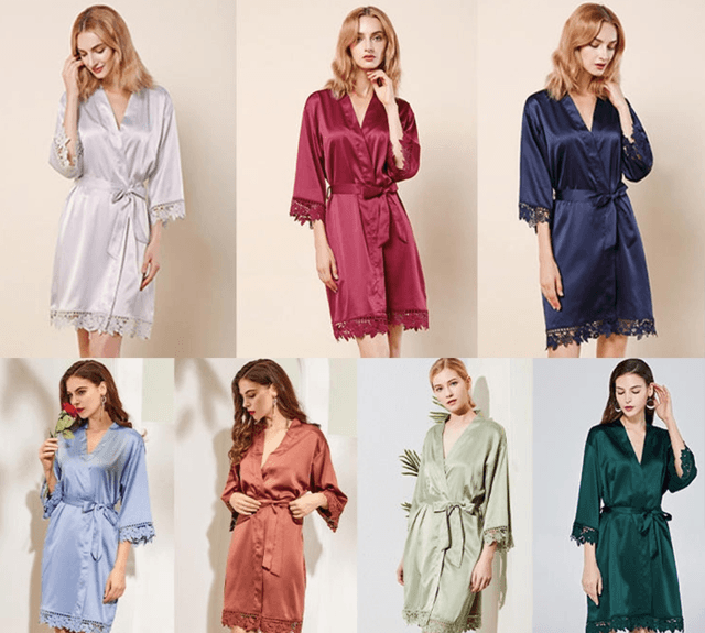 Silk style robe with crochet style edging