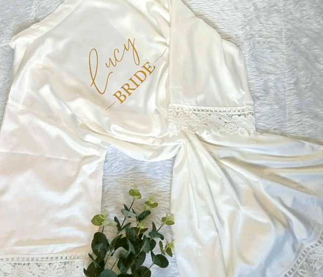 Silk style robe with crochet style edging